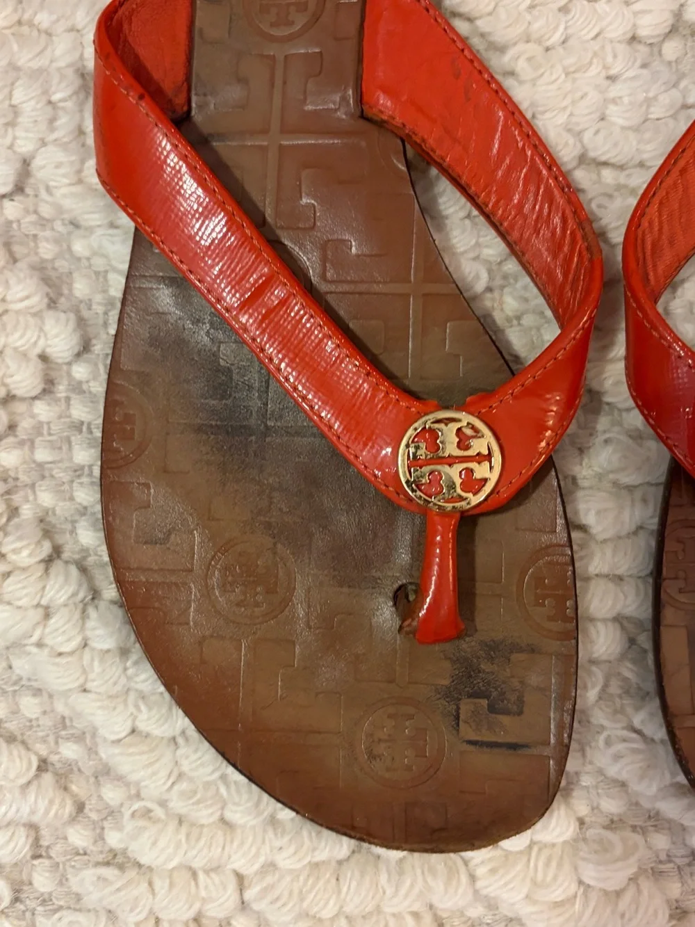 Tory Burch Orange Patent Leather Thong Sandals